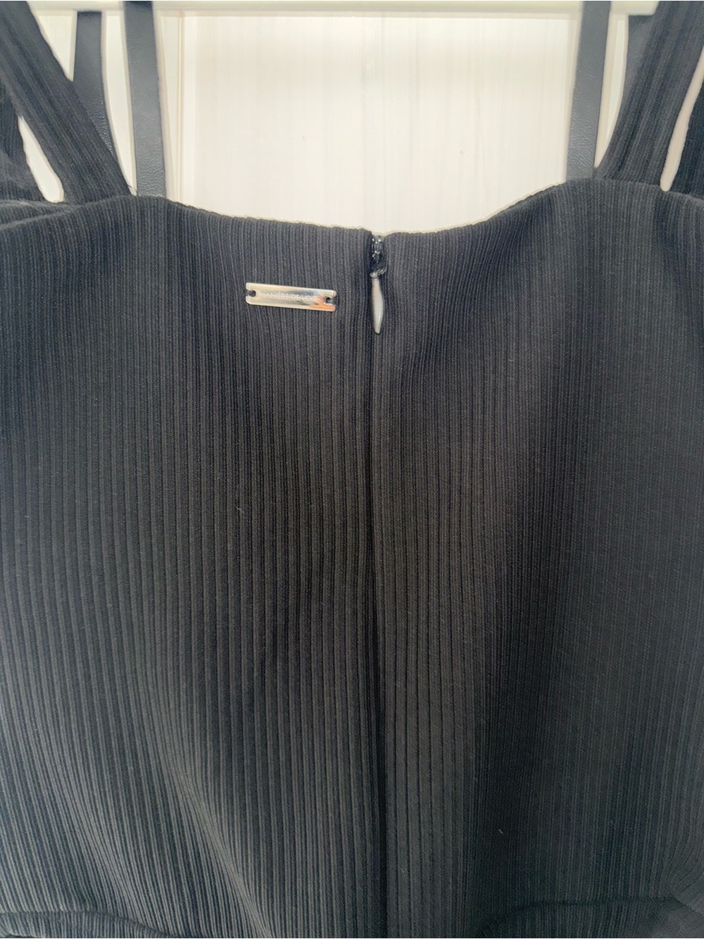 Maniere De Voir- Black Strappy Sculpting One-Piece Bodysuit - Picture 4 of 5
